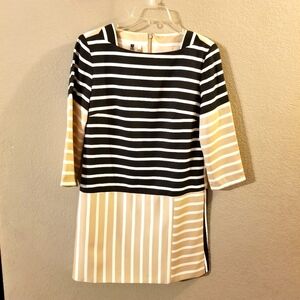 Anthropologie 4C Womens Black/White/Beige Striped 3/4 Sleeve Dress Size 6